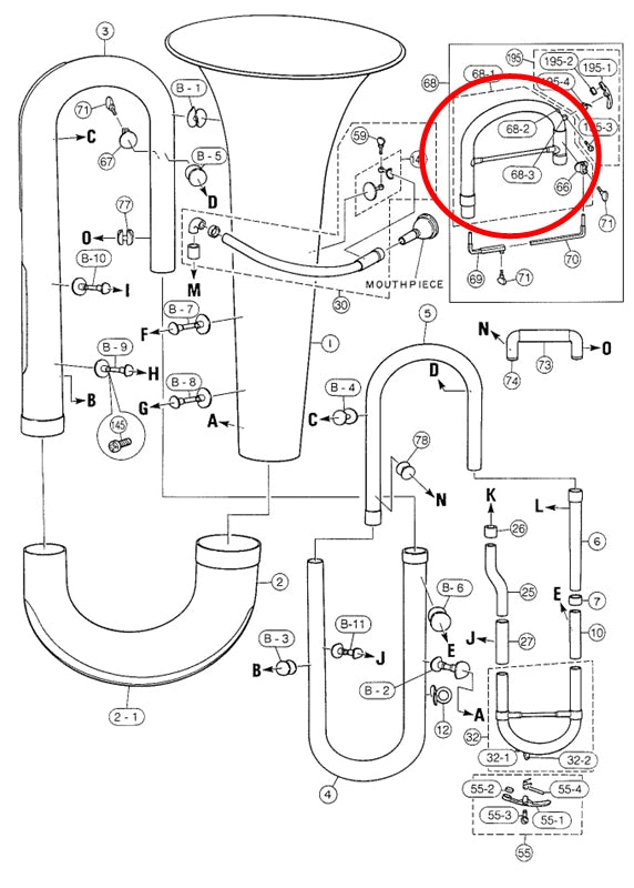 Yamaha Marching Convertible Tuba Marching Leadpipe (Mouthpipe Assembly) Silver Plated