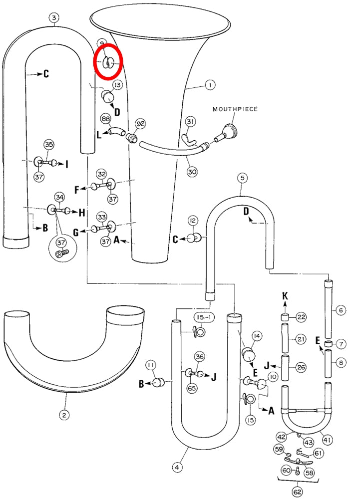 Yamaha Tuba Bell to 1st Branch Brace 1 YBB201MS