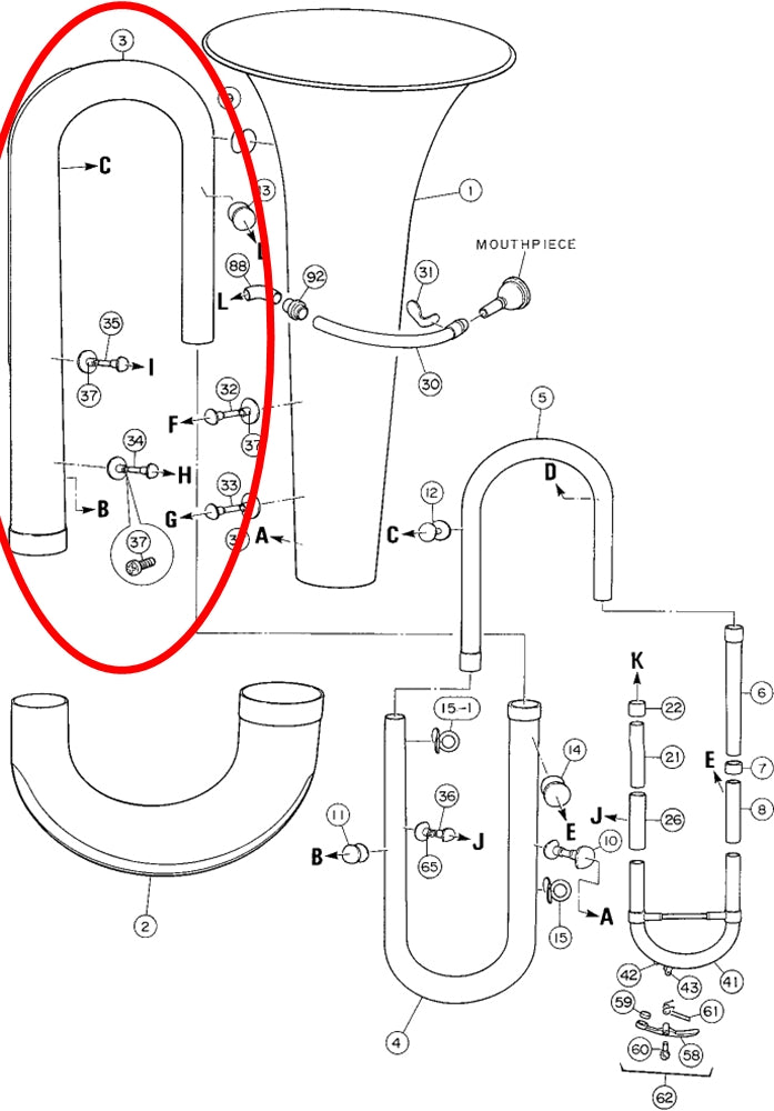 Yamaha Tuba 1st Branch Assembly BB201(2)