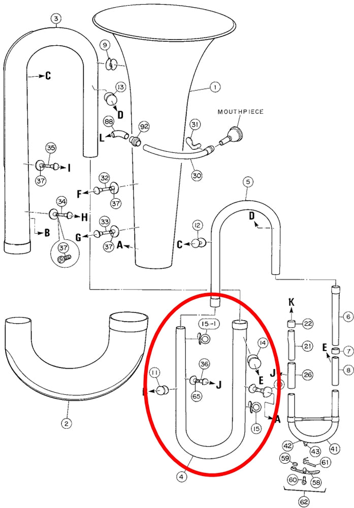 Yamaha Tuba 2nd Branch Assembly BB201(2)