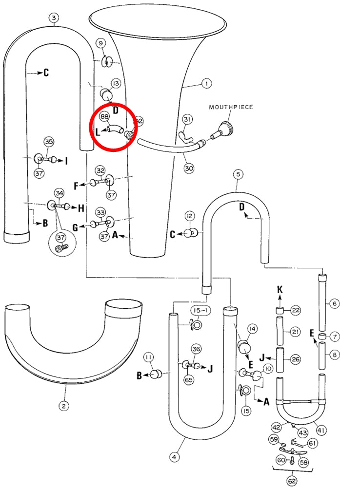 Yamaha Tuba Mouthpipe Auxiliary Slide BB201(2)