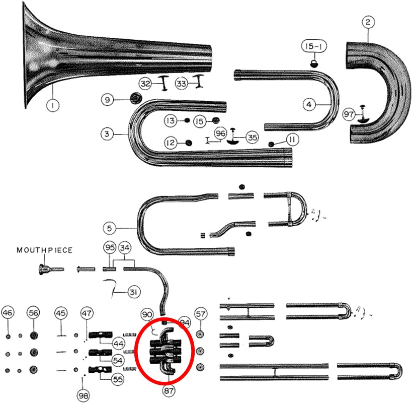Yamaha Tuba Valve Casing Assembly with Caps P1.0 BB201S(2)