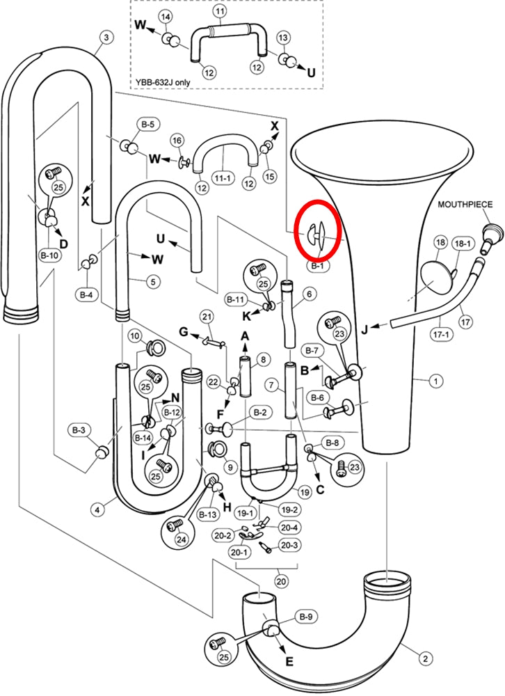 Yamaha Tuba Bell to 1st Branch Brace 1 BB631S H1030711