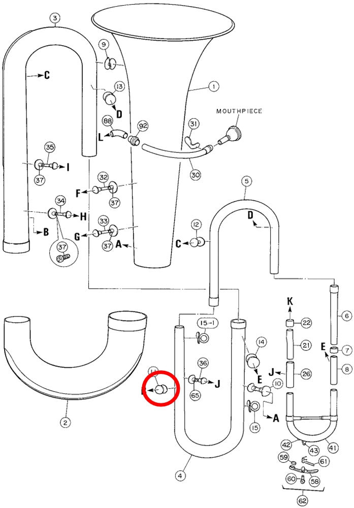 Yamaha Tuba 1st Branch to 2nd Branch Brace 3 BB631S