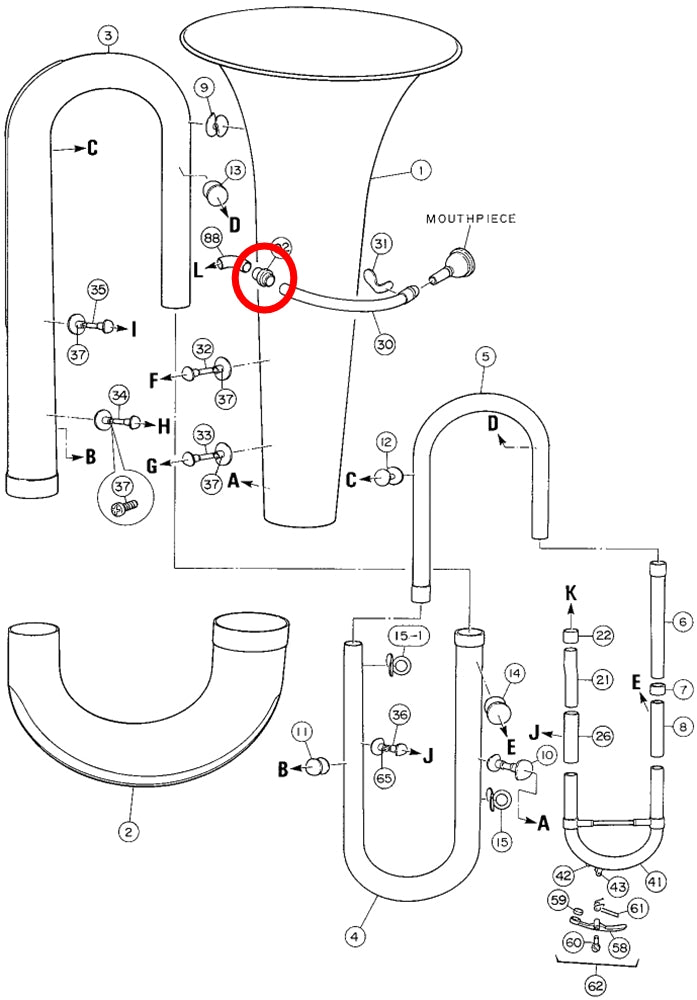 Yamaha Tuba Mouthpipe Connection Ferrule Assembly YBB201S(2)