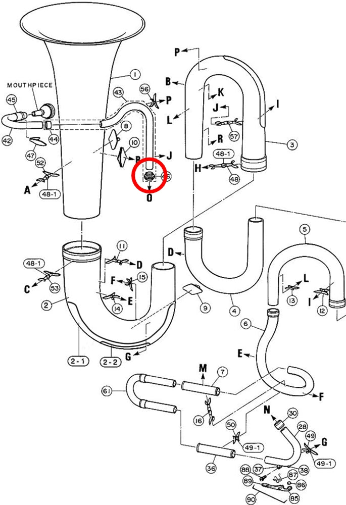 Yamaha Tuba Mouthpipe to Valve Casing Connecting Ring Set BB641