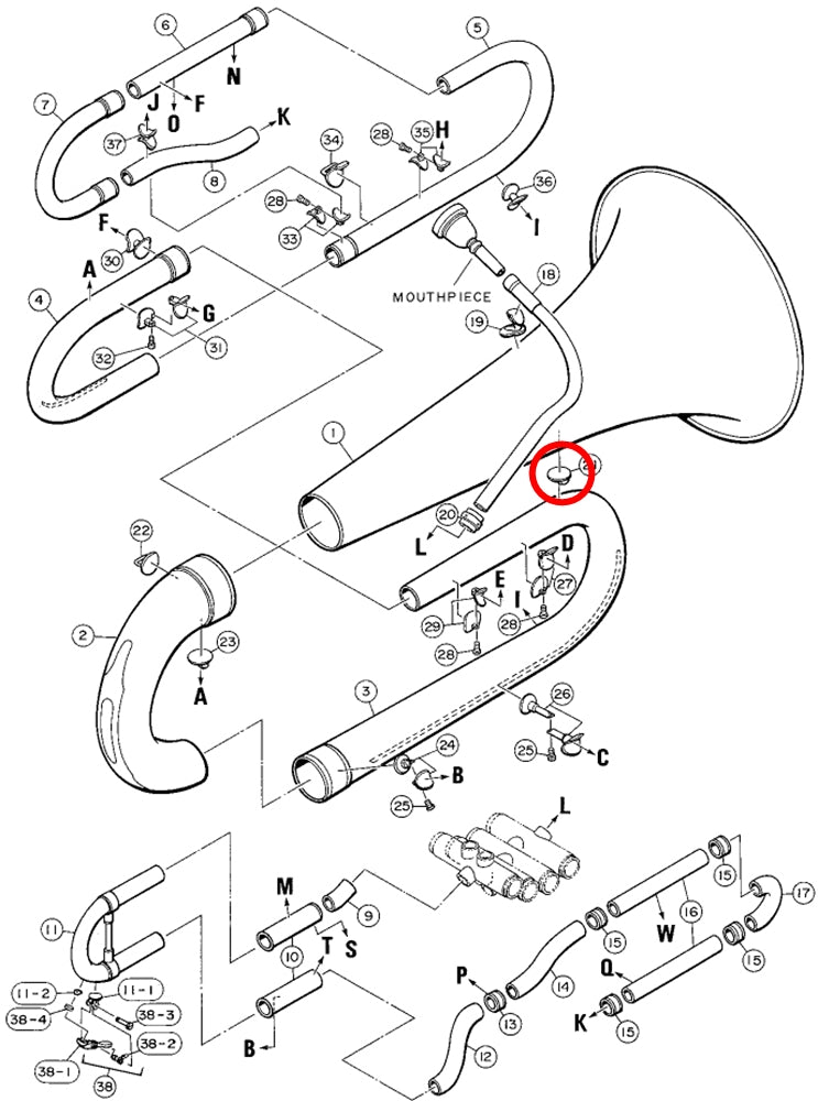 Yamaha Tuba Bell to 1st Branch Buffing Brace 1 CB621 W4339410