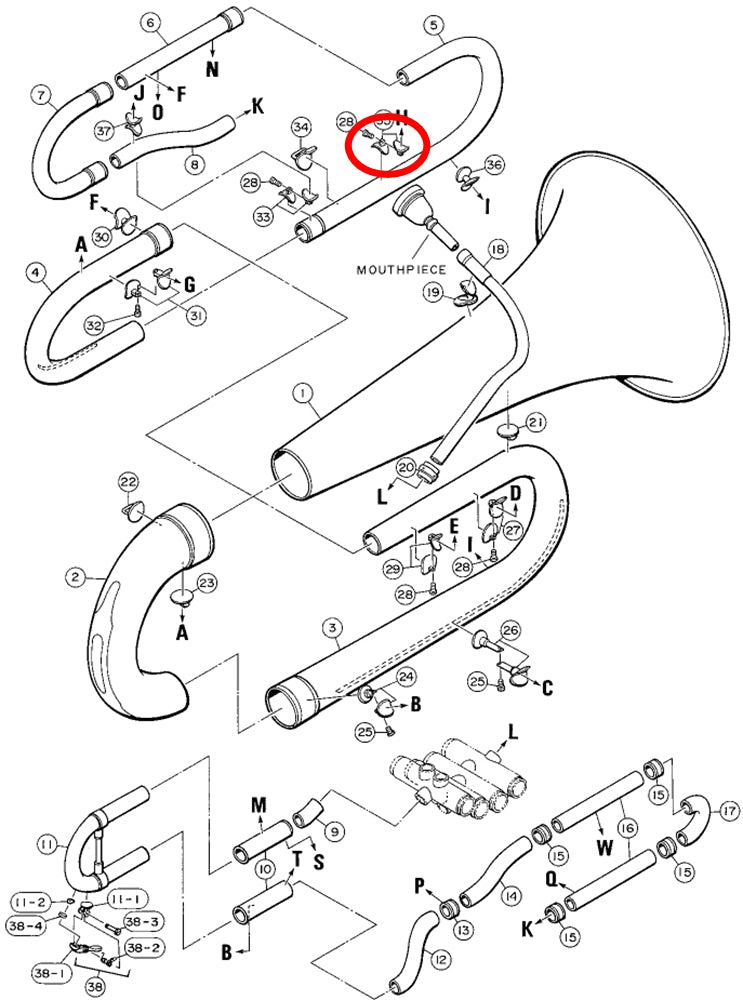 Yamaha Tuba 3rd Branch to 4th Valve Outside Slide 2 Brace 14