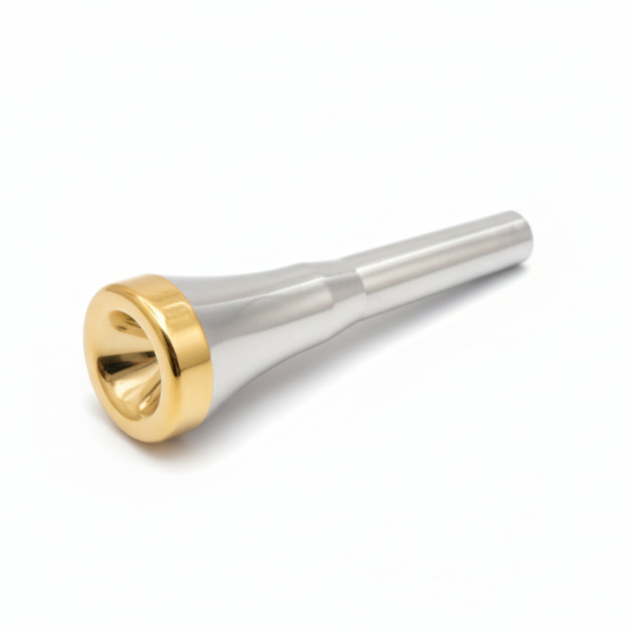 King Old Style System Blue Trumpet Mouthpiece, gold plated rim, size 2. Medium cup depth 