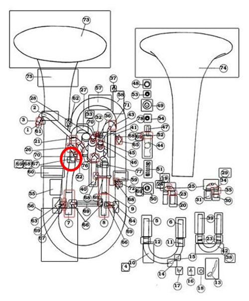 Bach/Conn/King Euphonium 1st Branch to Main Tuning Slide Outside Tube Brace Socket