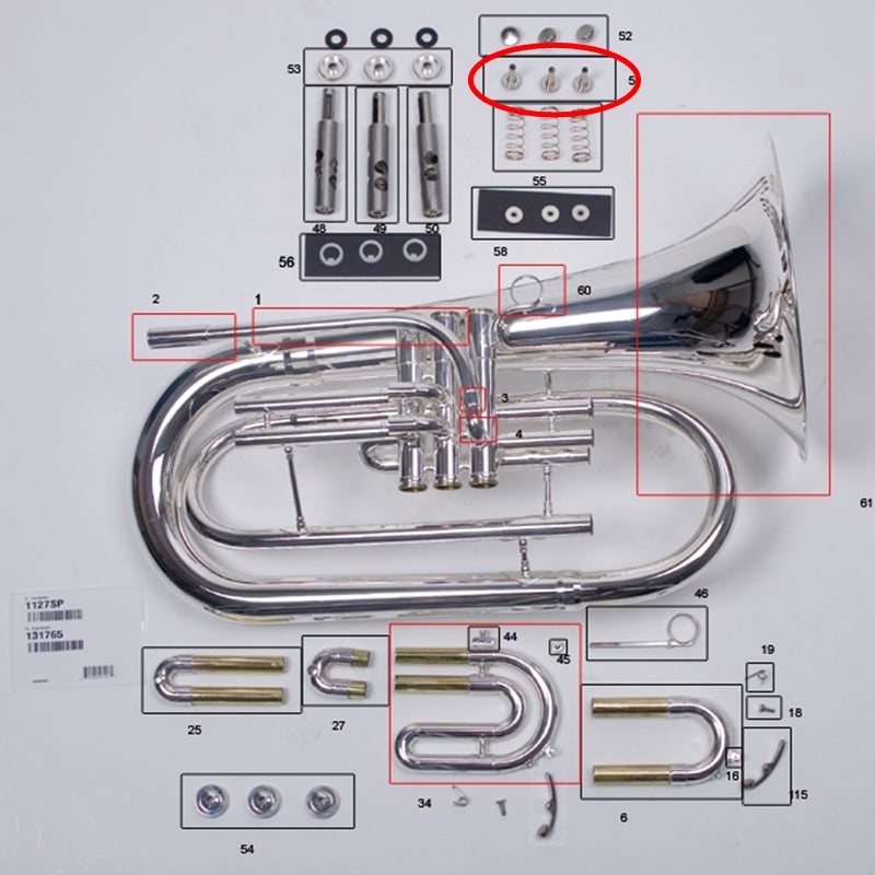 King/Bach/Conn Marching Baritone Valve Guides, Set of 3
