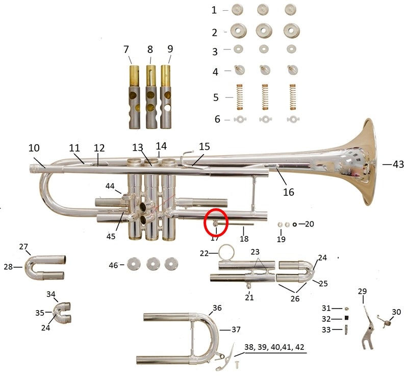 Conn Trumpet Threaded Stop Post, Silver Plated