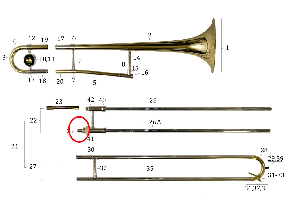 King 606 Trombone Slide Receiver