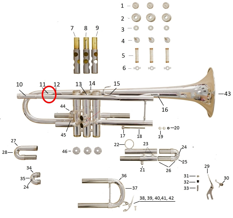Conn/King Cornet/Trumpet/Marching Mellophone Bell to Mouthpiece Receiver Brace, Silver Plated