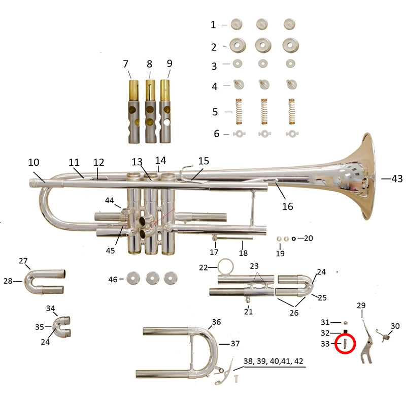 King Silver Flair Trumpet Trigger Screw Stainless Steel 2055T
