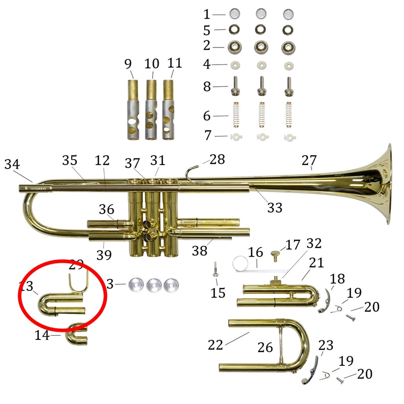 Bach Bb Trumpet Student Model TR300H 1st Slide Assembly, Silver Plated