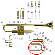 Bach Trumpet Student Model TR300 Main Tuning Slide Assembly, Silver Plated