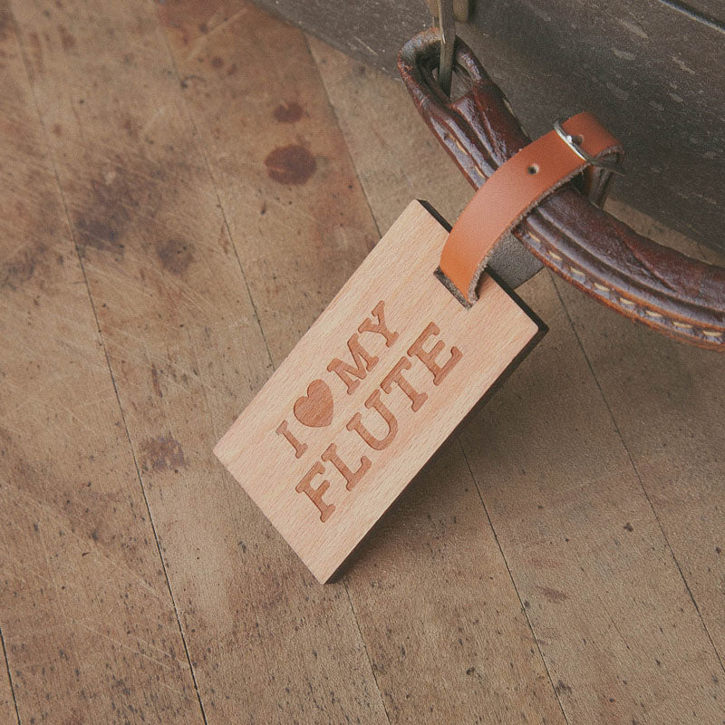 I Love My Flute, Wooden Rectangle Tag