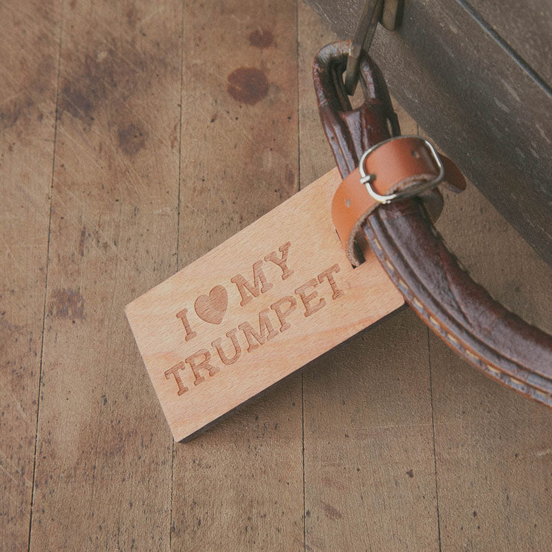 I Love My Trumpet, Wooden Rectangle Tag