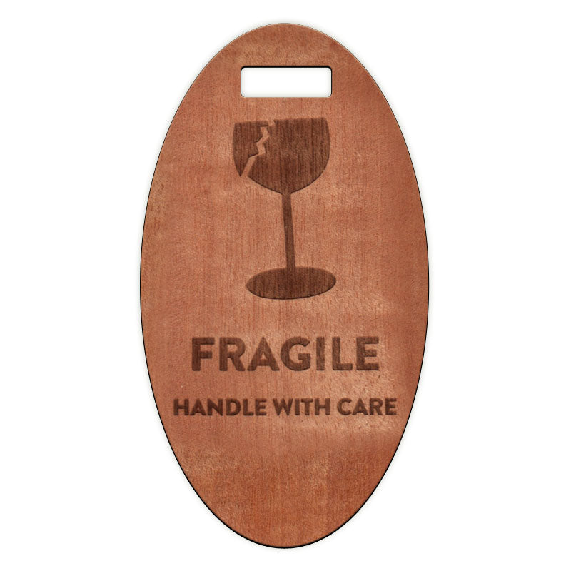 Fragile Handle with Care Wooden Oval Tag