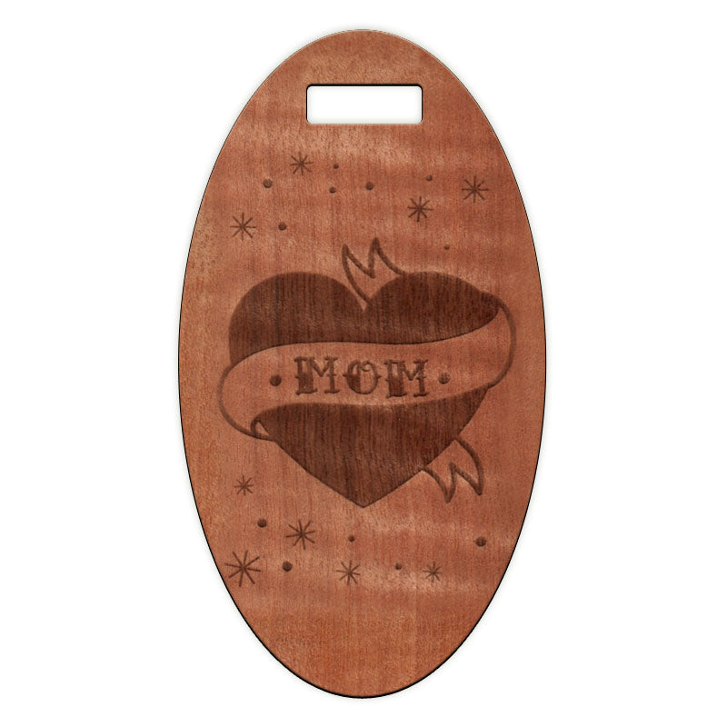 Mom Tattoo Wooden Oval Tag