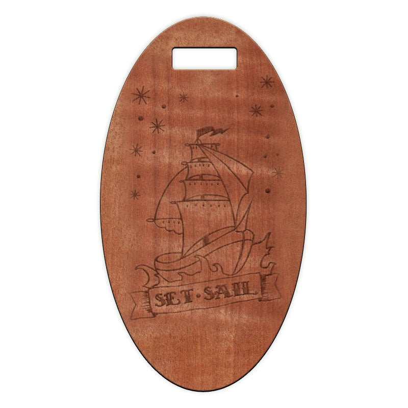 Set Sail Tattoo Wooden Oval Tag