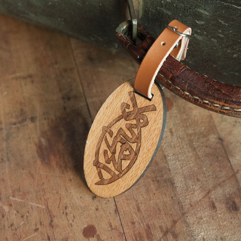 Funky Jesus Fish Wooden Oval Tag