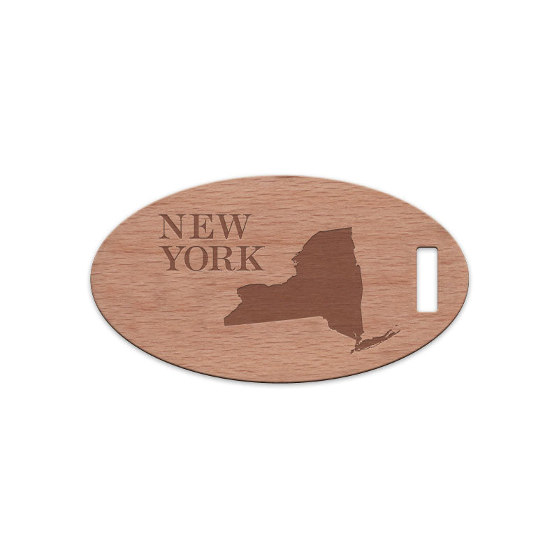 New York w/ Name Wooden Oval Tag