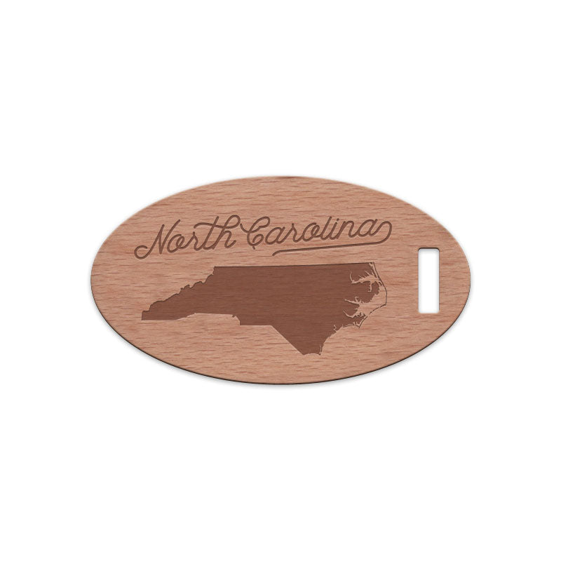 North Carolina w/ Name Wooden Oval Tag