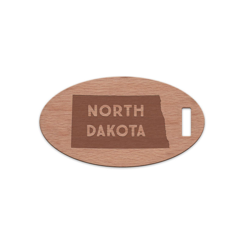 North Dakota w/ Name Wooden Oval Tag