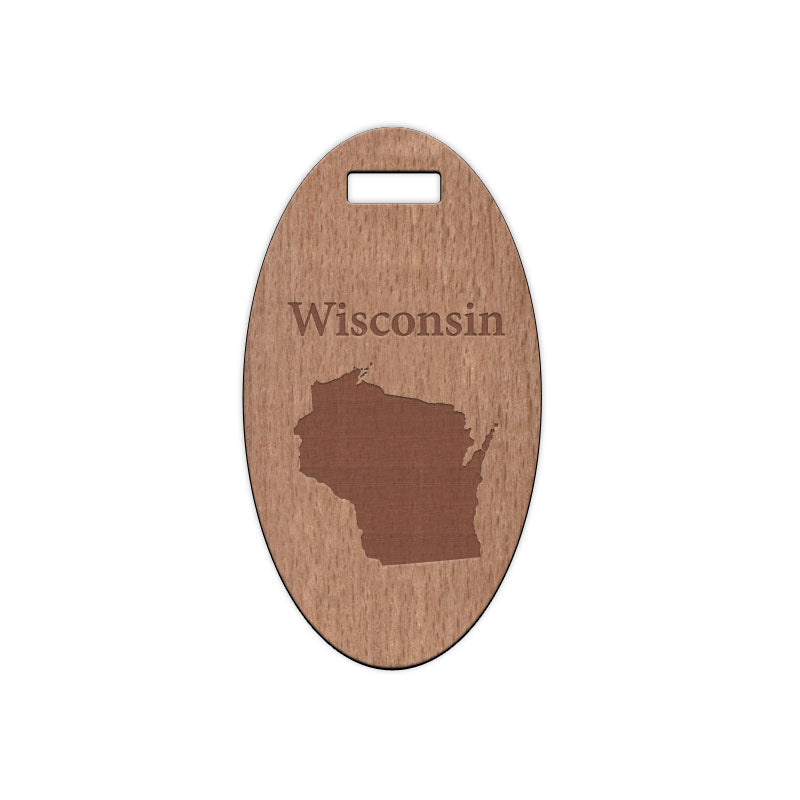 Wisconsin w/ Name Wooden Oval Tag