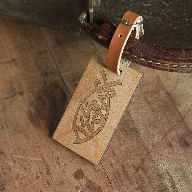 Funky Jesus Fish Wooden Rectangle Tag