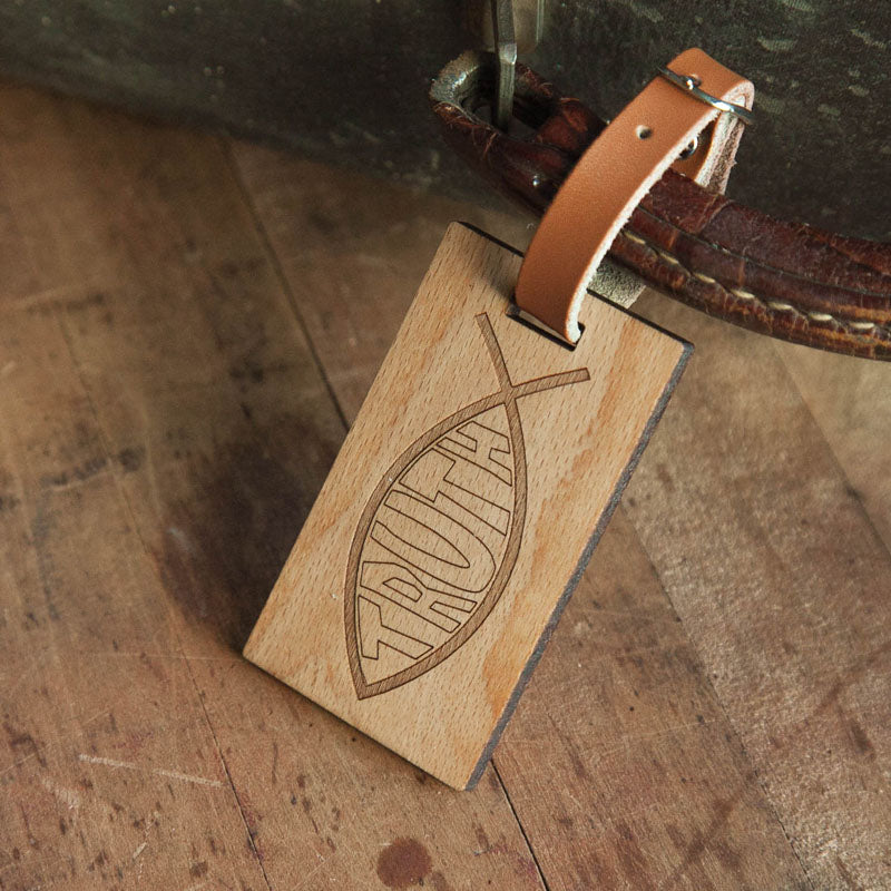 Truth Fish Wooden Rectangle Tag