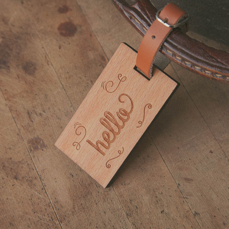 Hello Wooden Rectangle Tag