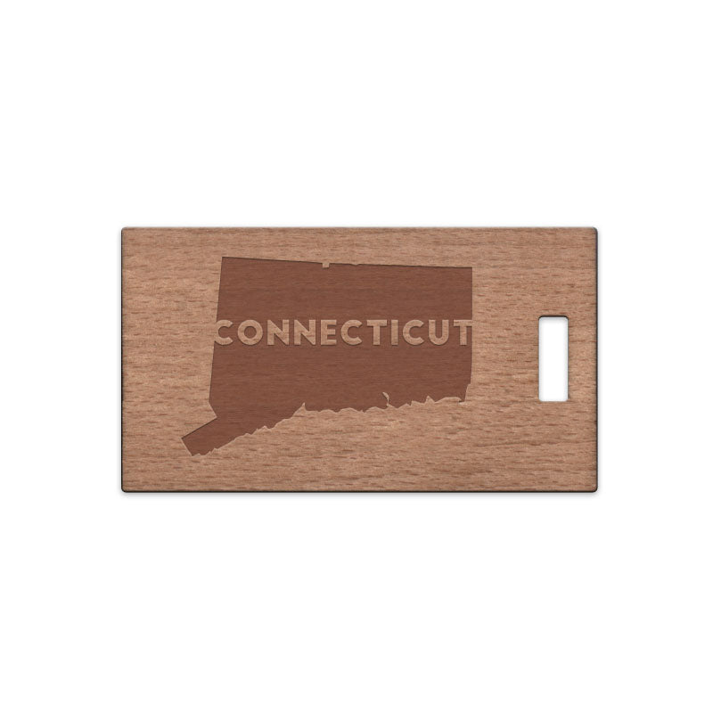 Connecticut w/ Name Wooden Rectangle Tag