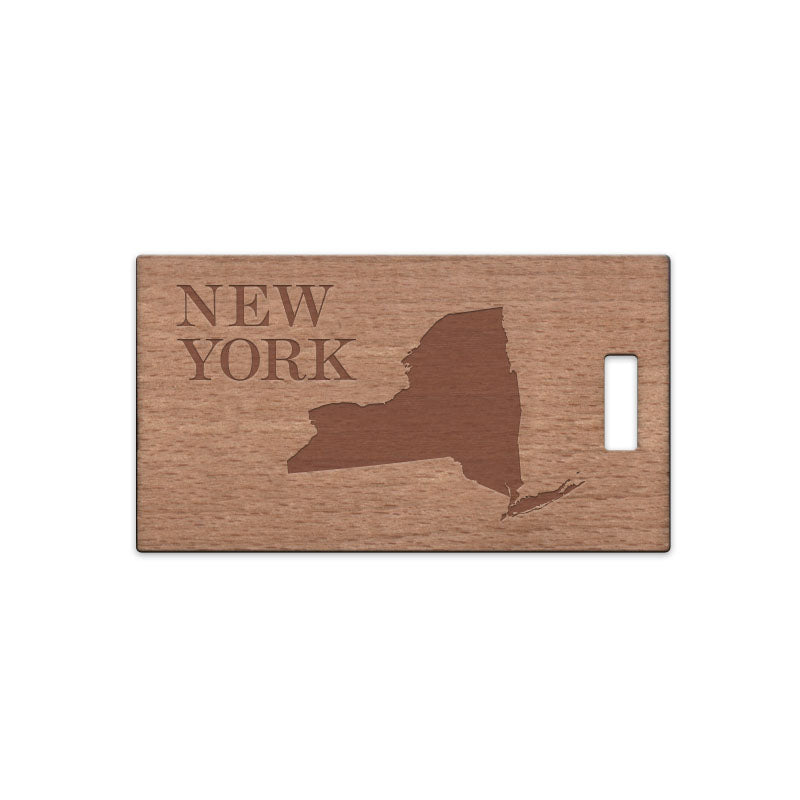 New York w/ Name Wooden Rectangle Tag